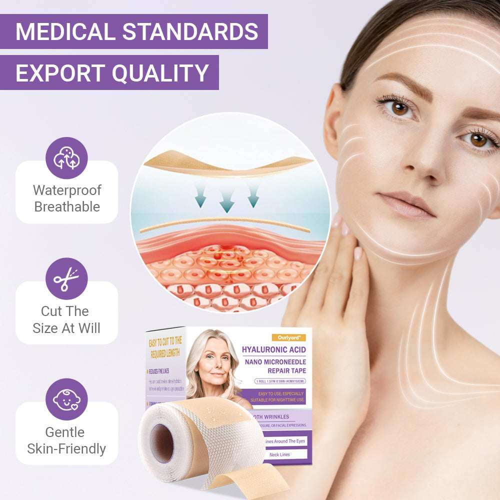 ✅Official Store | Ourlyard® Hyaluronic Acid Nano Microneedle Repair Tape 🦘✴️(Repairs wrinkles, fine lines, skin laxity, etc., suitable for multiple areas such as the face, hands, abdomen, legs – 4cm x 150 cm roll)